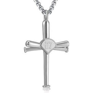 Baseball Necklace for Men,Sports Baseball Cross Pendant Necklace with Number for Athletes