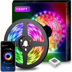 Nexillumi 100Ft LED Strip Lights Music Sync Color Changing RGB LED Strip